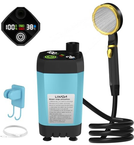 Septpenta Camping Portable Shower, 6000mAh Rechargeable Camping Shower with Backyard Full Screen Smart Digital Display for Hiking, Travelling, Car, Pet (7800mah)