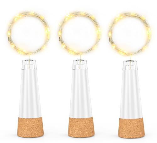 leegoal Luci bottiglia con tappo USB ricaricabile, 2 m 20 LED filo rame, luce fatata per decorazioni natalizie, feste, matrimoni, barattoli, fai da te
