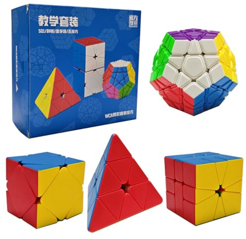 Oostifun MoYu Cubing Classroom WCA Quatre dés magiques Puzzle Bundle : 3 x 3 dés Pyraminx, 3 x 3 dés Megaminx Dodécaèdre, Cube Skewb, SQ1 SQ-1 Set de dés torsadés torsadés avec emballage cadeau MF9203