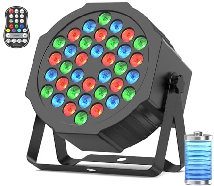 DayFlicker Led Strahler Akku, 36 RGB LED Akku Strahler Bühnenlicht Led Par mit DMX und Fernbedienung, Discolicht Partylicht Scheinwerfer für Disco DJ Halloween Weihnachten