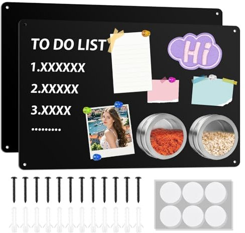 ALANGDUO 2 Stück Magnettafel Schwarz, 42 X 30cm Magnettafel Magnetboard, Magnetwand Magnetische Kreidetafel zum Präsentieren von Notizen, Fotos, Gewürzgläsern, für Wohnung Büro Küche