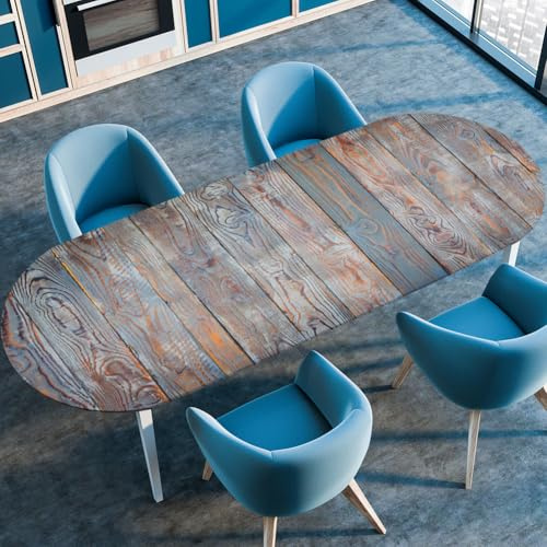 Ovale Tischdecke mit 3D-Holzdruck und Gummizug, extra große, rutschfeste ovale Tischdecke, wasserdichter Tischschutz für Zuhause, Hotel, Esszimmer, Outdoor, Garten (Print 1,132cmx229cm)