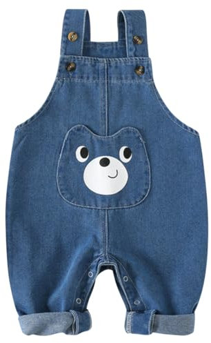 Rainjia Salopette Denim Neonato (6M-3 Anni) - Completo Estivo con Stampa Orsetto, Bretelle Regolabili e Tasche Frontali per Bambini e Bambine