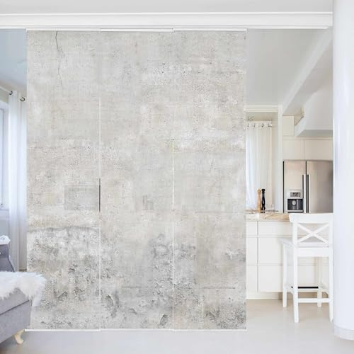 micasia Schiebegardine halbtransparent 60er Paneel Klett Steinoptik Textil lichtdurchlässig - Beton Shabby Flächenvorhang Wohnzimmer Schlafzimmer 1615 (180x250 cm - 3er Set)