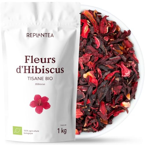Fleur d'Hibiscus Tisane Bio 1 kg (+500 Tasses) | Infusion d'Hibiscus, Eau de Jamaïque, Thé Froid ou Cuisine REPLANTEA
