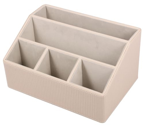 Soporte de mando a distancia trapezoidal 5 particiones 26 x 18 x 13,5 cm mando a distancia organizador de madera liso se puede guardar con mando a distancia gafas, llaves para oficina, escritorio