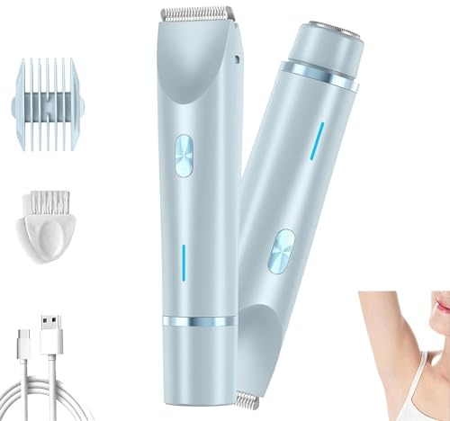 Afeitadora eléctrica femenina Peshoriadm 2 en 1, recortadora de bikini de doble cabezal, recortadora de zonas íntimas, impermeable e indolora, for axilas, piernas, rostro y zonas sensibles.(Blue)