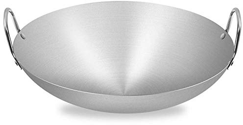 JYBNBBE Sartén Wok de Fondo Redondo, Antiadherente, binaural, de Acero Inoxidable, Gruesa, para cocinas de Gas, de Hierro Fundido, Estilo Antiguo, Ideal para restaurantes y Banquetes.