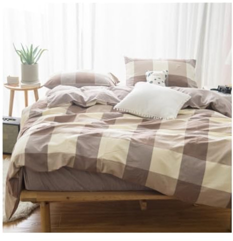 Juego de sábanas de 4 Piezas de edredón de tfbhl con Cubierta de Colcha Suave Sencillo patrón de Rejilla Conjunto de Cubierta nórdica (Color: Bruin, tamaño: Cama de 1.8m)
