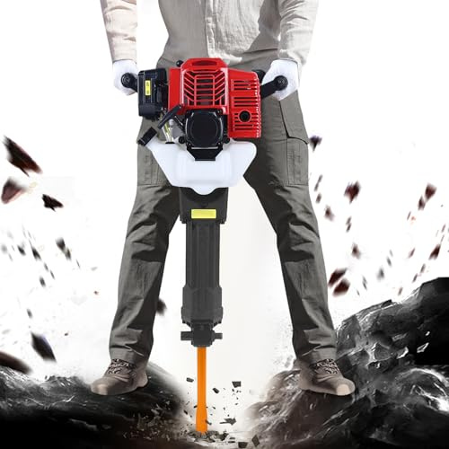 52CC Gas Powered Demolition Jack Hammer Set - 1900W 2-Stroke Concrete Breaker with Point & Flat Chisel, Jack Hammer Concrete Breaker, 1500BPM Impact Frequency for Rock Breaking, Concrete Demolition