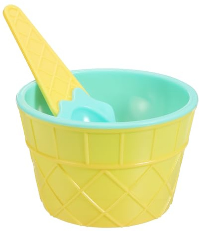sourcing map 6 Pack Ice Cream Cups with Spoons, Reusable Plastic Ice Cream Bowls Candy Color Frozen Yogurt Dessert Bowl for Birthday Decorations Summer Holiday Supplies, Light Blue