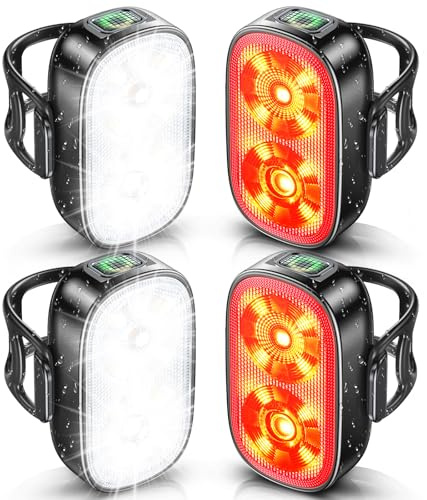 ISEYOU Bike Lights, Ultra-Slim USB-C Rechargeable Bike Lights Front and Back, 5+6 Lighting Modes & IP65 Waterproof, Super Bright Bicycle Light Set for Road Mountain Night Riding Cycling[2 Packs]