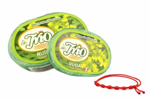 Jabón de Ruda en Pastilla – Pack de 2 Jabones de Glicerina de 110 g Cada Uno con Pulsera Decorativa de Hilo Rojo de 7 Nudos de Regalo
