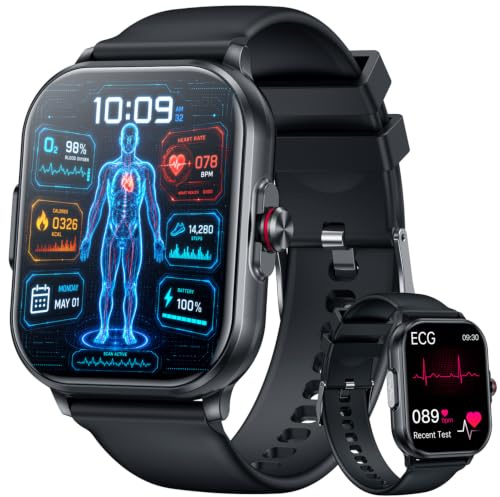 ECG Montre Connectée Santé Smartwatch - HRV Acide Urique IMC Appel Bluetooth Fréquence Cardiaque Sommeil SpO2 Pression Artérielle 2.01 Montre Sport Homme Étanche Fitness Tracker pour Android iOS
