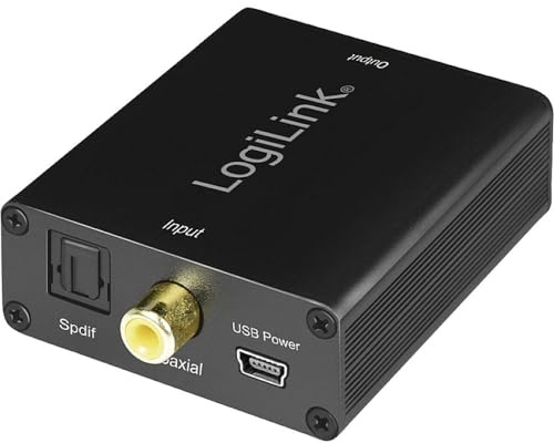 LogiLink CA0101 Koaxial und Toslink auf Analog L/R, 3,5 mm Klinkenstecker Audio-Konverter, Elektromagnetisch-Rauschfreie Übertragungen schwarz