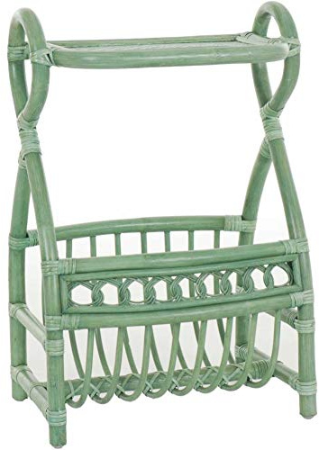 Klassischer Zeitungsständer mit Ablage/Magazinsammler aus Natur-Rattan (Grün)
