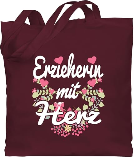 Shirtracer Baumwolltasche - Beruf und Job Geschenke - Erzieherin mit Herz - Unisize - Bordeauxrot - erzieherinnen geschenk kollegen arbeit beutel weihnachten erzierhin stoffbeutel