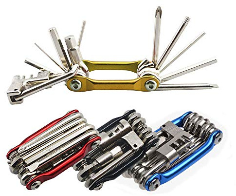 Senven 11-en-1 Outil de Réparation de Vélo Pliant Portable Multifonctions, Mini Outil de Réparation Vélo en Acier Inoxydable - D'or