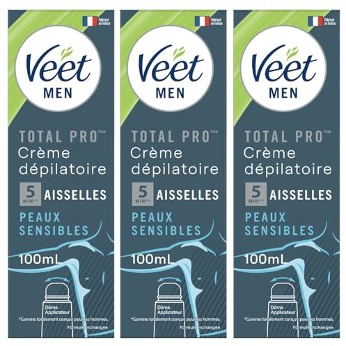 VEET MEN -Crèmes Dépilatoires avec Dôme Applicateur - Peaux Sensibles (3 Crèmes Dépilatoires Aisselles)