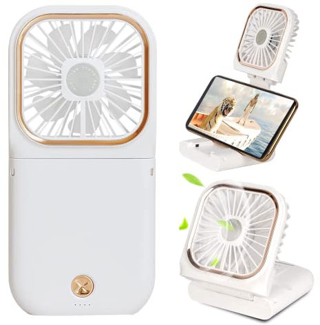 FADACHY Handheld Fan, Portable Fan with 3 Speeds 3000 mAh USB Rechargeable Power Bank, Battery Powered 180° Foldable Desk Fan Cooling for Desktop School Office Home Travel Camping