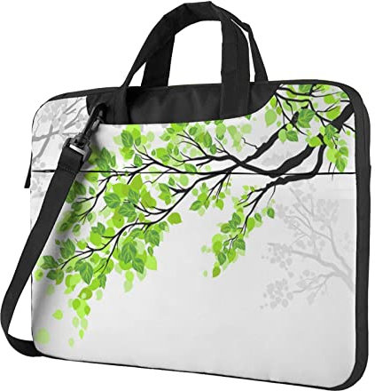Borsa portatile del computer portatile della spalla della foglia verde e bianca, cassa per il computer di lavoro con la maniglia della cinghia, nero, 13 inch