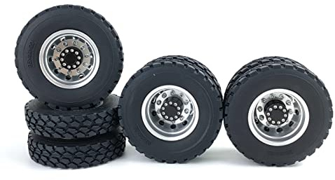 AXspeed 4er-Pack Metall Rückseite Radnabe Felgen mit Gummi Reifen für 1:14 Tamiya Tractor Truck Climbing Trailer Cargo Upgrade