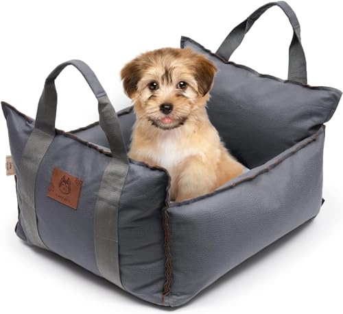 Seggiolino Trasportino per Cani e Gatti da Auto-Cuccia per Animali Domestici Polivalente in Tessuto di Alta Qualità con Cuscino Spesso e Cintura Sicurezza (Blu Grigio)