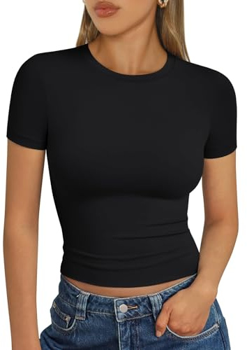 Trendy Queen Womens Short Sleeve T Shirt Basic Summer Top Black L