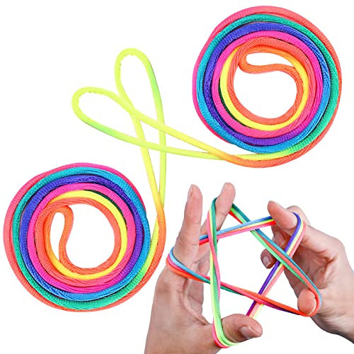 LABUYI 2 Pcs Fingertwist,Fadenspiel,Fingerspiele,Fingertwist Mit Anleitung,Flexibles Fadenspiele,Rainbow Rope,Ideal Als Kleines Geschenk, Mitgebsel Und Für Den Schulhof,Länge 160cm