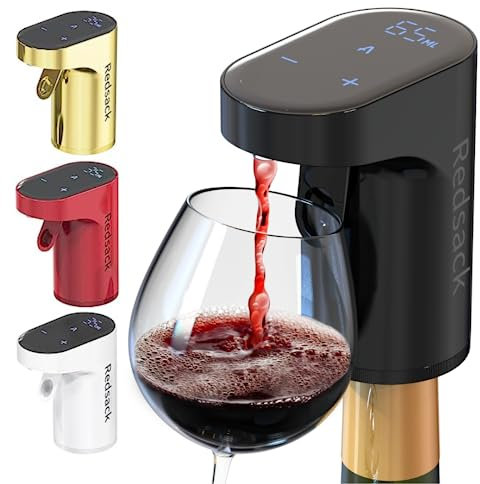 Redsack Wine Aerator – Electric Quantified Pourer Compact with Adjustable Dispensing - Auto Drink for All Bottle Sizes Easy to Use and Intuitive Design (Black) (W-007)