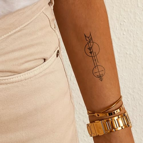 Inkster Tattoos - Pfeile und Kreise | Temporäres Tattoo mit EU-Kosmetikzertifizierung | Wasserfest + Vegan | Revolutionäres 2-Wochen-Tattoo | Fake Tattoos und Klebetattoos für Erwachsene
