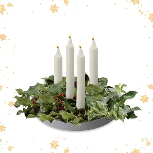 Adventsgesteck mit Kerzenhalter,Metall Adventsschale mit Kerzenständer Magnet,Weihnachtsgesteck Adventskranz Modern Stabkerzen Kerzenleuchter mit 4 Adventskerzenhalter Weihnachtsdeko Tisch (Grau)