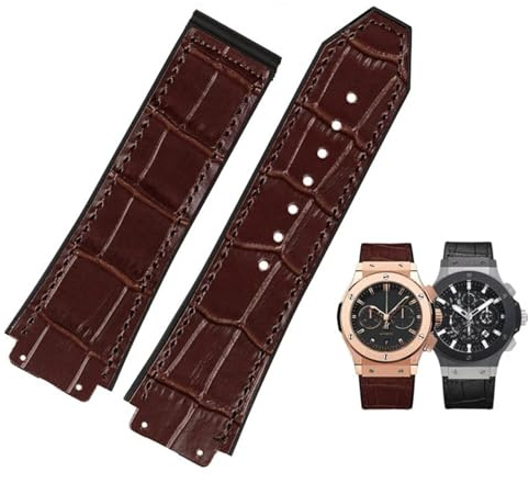 EGSDSE Uhrenarmband aus echtem Rindsleder, Braun, Schwarz, 26 x 19 mm, für Hublot-Armband, Big Bang, Edelstahl-Schnalle, 26-19mm, Achat