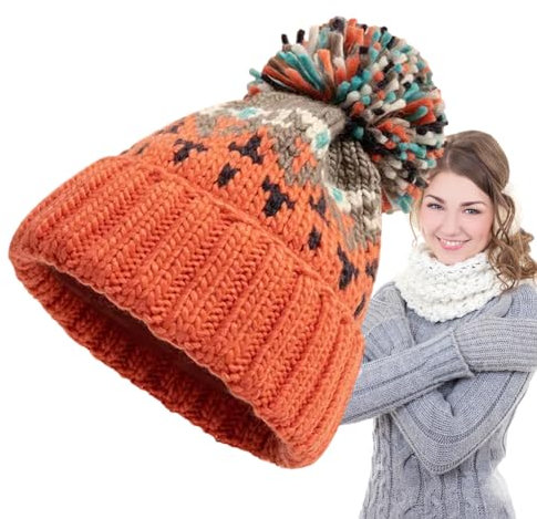 Tedious Wintermütze mit Bommel, Bunte Bommelmütze - Strickmütze mit Pompon | Weiche Mütze für Damen und Mädchen, warme Schneemütze für kaltes Wetter, hält Kopf und Ohren stilvoll warm