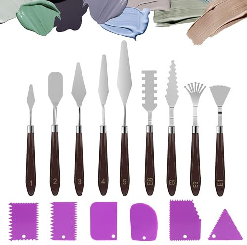 Coltello da pittura,spatola per pittura acrilica, set di 15 accessori per pittura acrilica, 9 coltelli per pasta strutturale+6 raschietti, spatola acrilica per pittura a olio
