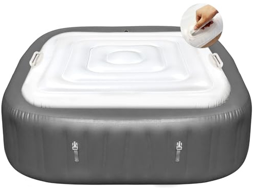Aufblasbare quadratische Whirlpool-Abdeckung mit 2 Griffen, energiesparend und Regenschutz, Überlaufabdeckung für 4–6 Personen Whirlpools im Freien