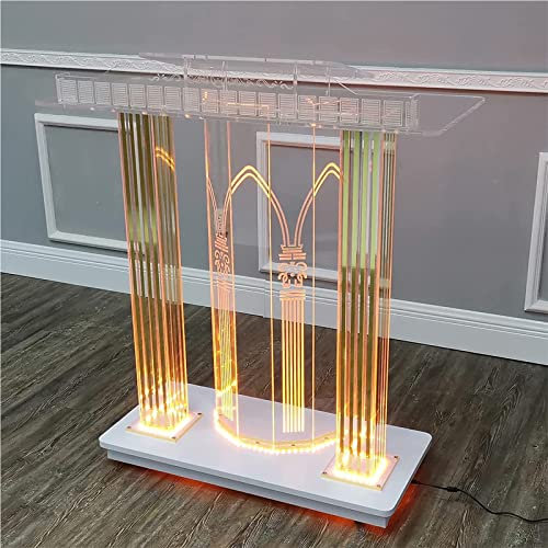 asdchZen Acryl Rednerpult Kanzel Led-Leuchten Schreibtisch Präsentation Professionelle Mit Breiter Lesefläche Klarer Podiumsständer Kirchenkanzel