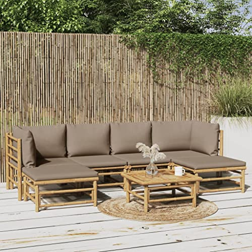 QZZCED Terrassengarnitur Gartenmöbel-Sets Garten-Loungemöbel Balkonmöbel-Set 7-TLG. Garten-Lounge-Set mit Taupe Kissen Bambus für Garten, Terrasse und Balkon