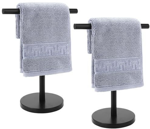 Zitalupy T-Shape Bath Hand Towel Holder Stand, Stainless Steel Free Standing Hand Towel Rack, for Bathroom Kitchen & Countertop, Matte Black, 2 Pack