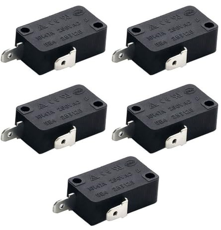 Generic 5PCS Microinterruptor KW1-103 16A 250V Interruptor normalmente cerrado para Horno Microondas Lavadora Olla Arrocera 2 clavijas Microinterruptor de acción pulsador negro
