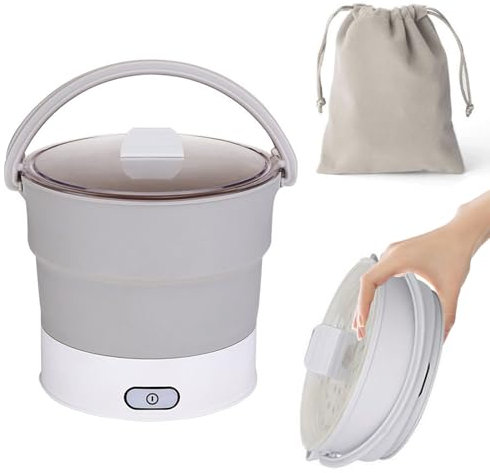 Bollitore da viaggio pieghevole da 1 l, 2 in 1 bollitore elettrico da campeggio con vapore, scaldabagno multiuso, piccolo caldaia in silicone e pentola calda elettrica (1 l)