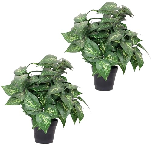 Lacers SMARAGDLINE Lot de 2 plantes de pothos artificielles 45 cm – Plantes artificielles comme de vraies plantes pour salon, chambre à coucher, bureau, décoration de balcon, fleurs artificielles