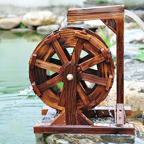 Fontana ornamentale a cascata con ruota ad acqua, in legno di abete, decorazione indipendente per interni ed esterni, patio, stagno, terrazza, balcone, fontana Feng Shui con ruote per decorazione