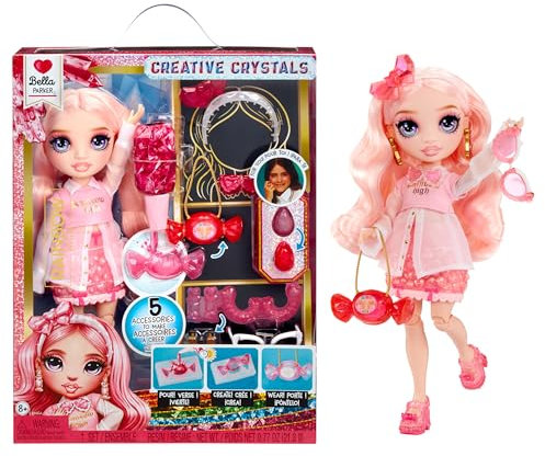 Rainbow High Creative Crystals Bella - Pinkfarbene 28 cm Modepuppe mit Make It Kit für Kristall-Accessoires, Ring für Dich, Basteln, Harz-Spielset, Geschenk für Kinder ab 8, Nicht ESSBAR