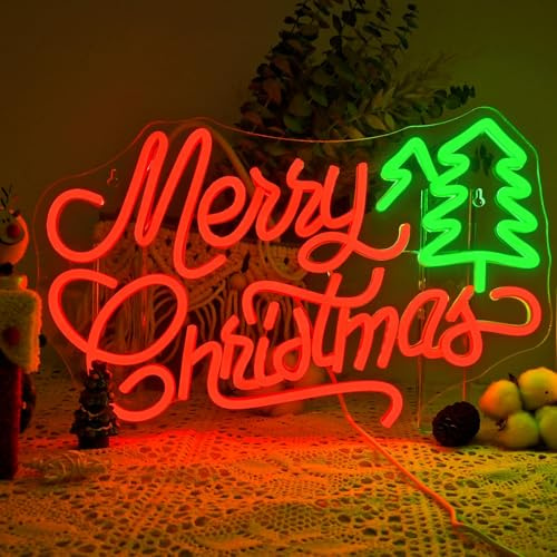 LUCUNSTAR Neonschild Merry Christmas Tree,Neon Schild Wanddekoration,Neon Signs mit USB für Partys im Innenbereich, Fenster, Kinder, Schlafzimmer, Wohnzimmer, Hochzeit, Bar, Pub-Club Leuchtschild