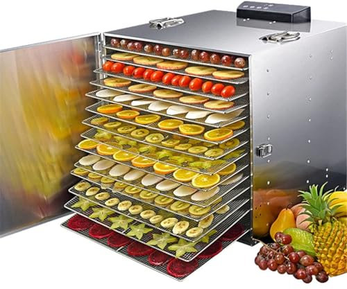 QIANMEI 15 Layers Stainless Steel Food Dehydrator，LED Touch Control Design，Adjustable Digital Temperature 35-90C， Snacks Dehydration Dryer Fruit Vegetable Herb Meat Drying Machine