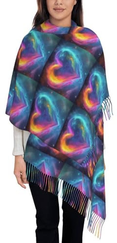 Damen-Fransenschal Für Kaltes Wetter, Weicher Und Warmer Kaschmirschal, Blaues Liebesherz, Druckdesign In Voller Breite, Schalumschlag, Bequem, Warm, Weich, Hautfreundlich, Elegant, Blau, 28,3 X 77,6