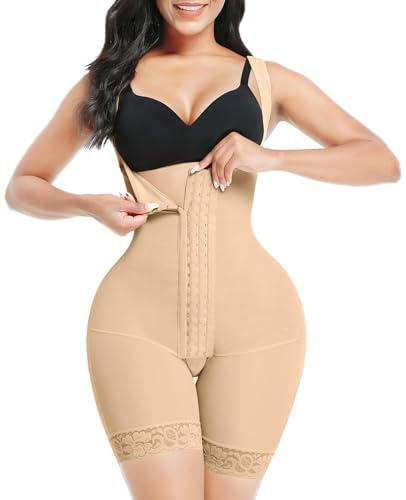 FeelinGirl Women's Body Shaper Full Body Shapewear Tummy Control Butt Lifter Bodysuit Beige L