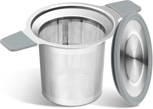 ZPUFAW Doppelseitiges Teesieb Mit Deckel, Mit Silikonisolierung Gegen Verbrennungen, 304 Edelstahl, Feinmaschiger Teefilter
