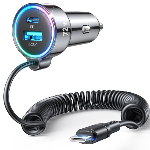 72W Car Charger USB C for iPhone 17/16, 36W Super Fast Charging Type C Coiled Cable for iPhone 17/16 Pro Max Plus/Samsung S25/S24/S23/Pixel 10 Car Phone Charger Adapter for Pixel/Android, iPad Pro